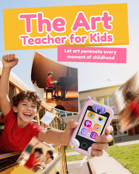 KOKODI camera stickers on screen, fun photo moments for kids.