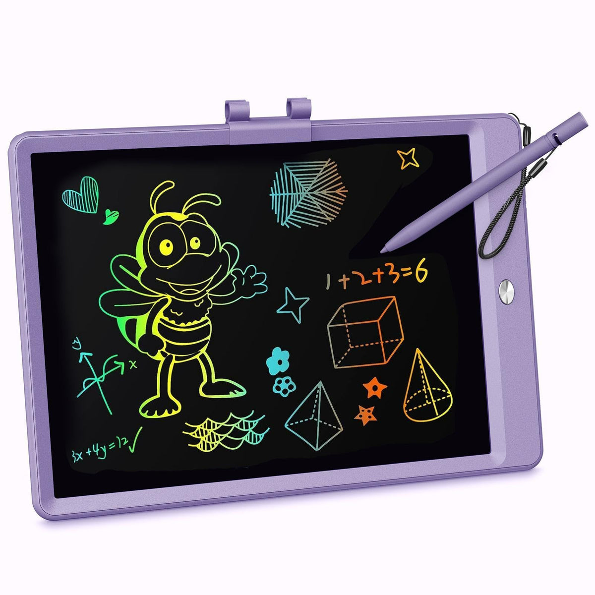 KOKODI LCD Writing Tablet with purple case displays vibrant doodles for kids