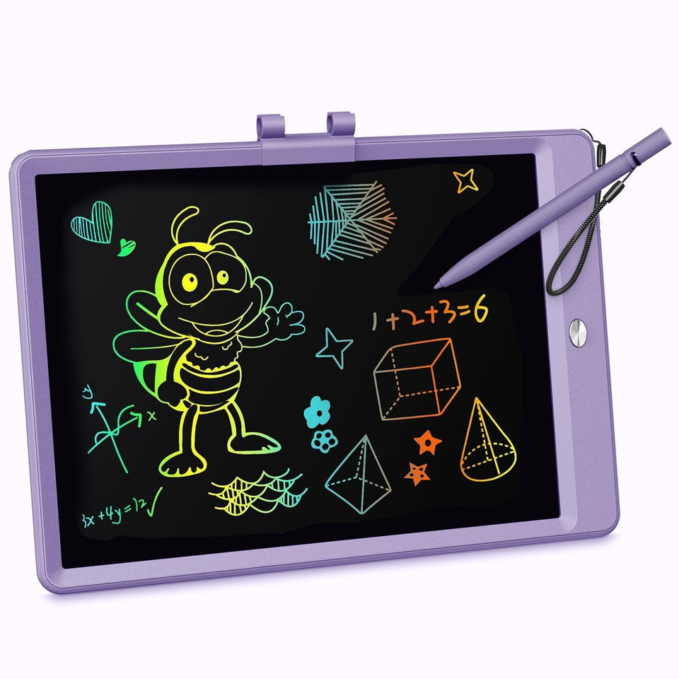 KOKODI LCD Writing Tablet with purple case displays vibrant doodles for kids