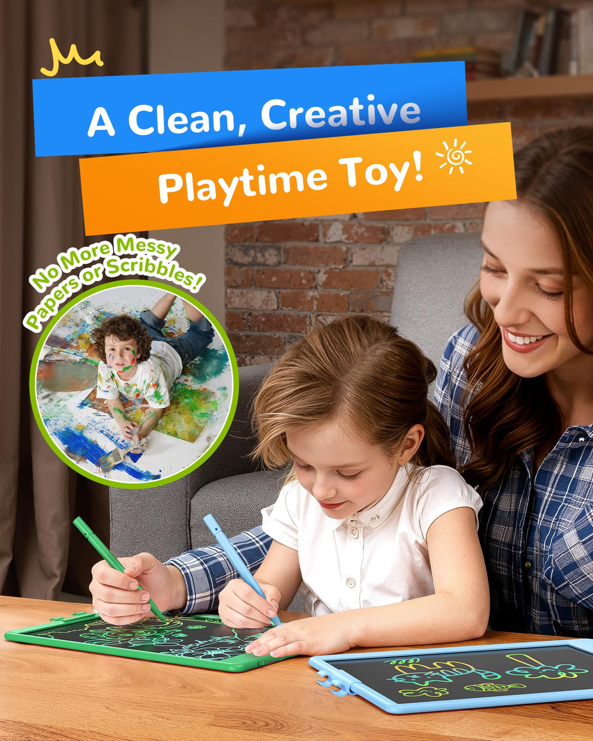 KOKODI 10-inch green doodle lines demonstrate pressure-based coloring on screen
