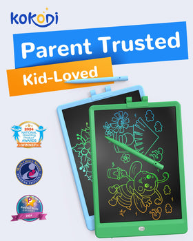 KOKODI LCD writing tablet 10-inch green side view shows travel-friendly design