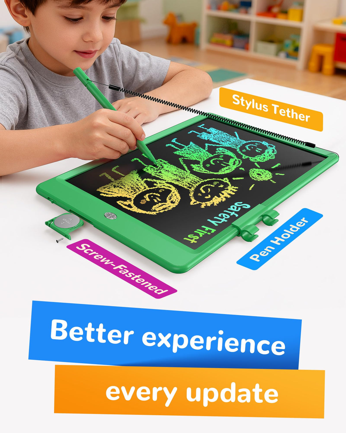 KOKODI LCD writing tablet 10-inch green stylus highlights easy doodling