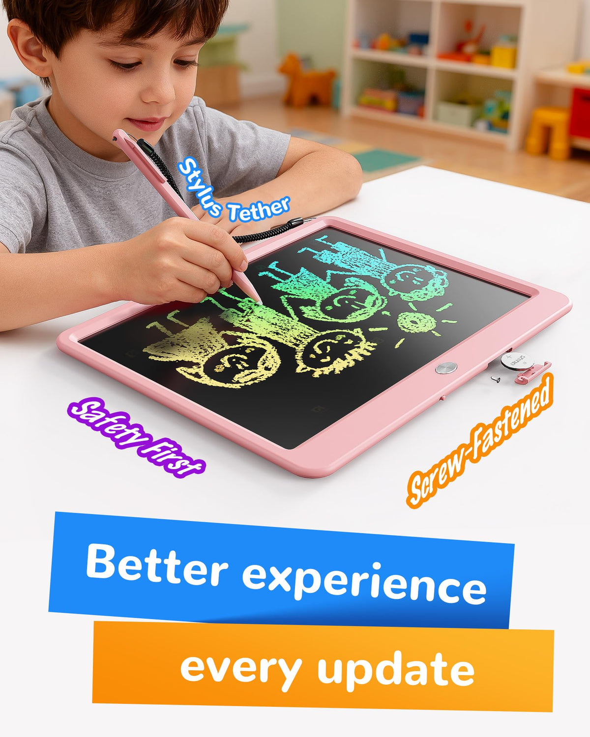 KOKODI safety design featuring screw-secured battery compartment for kids