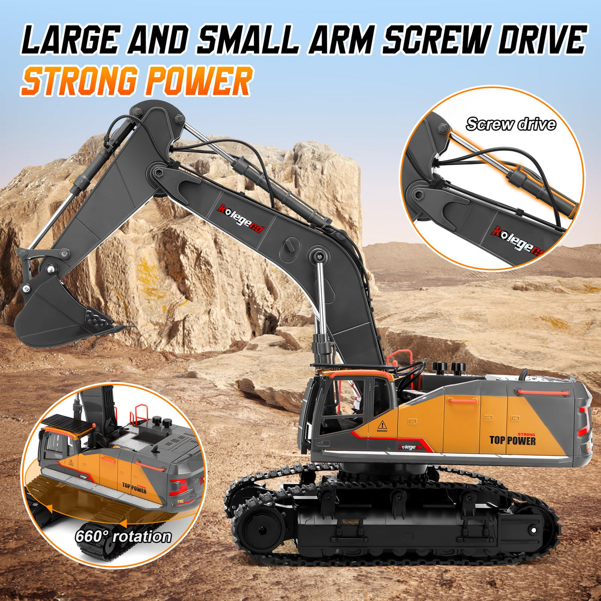 kolegend 1:14 RC Excavator metal drill adds authentic excavation motion