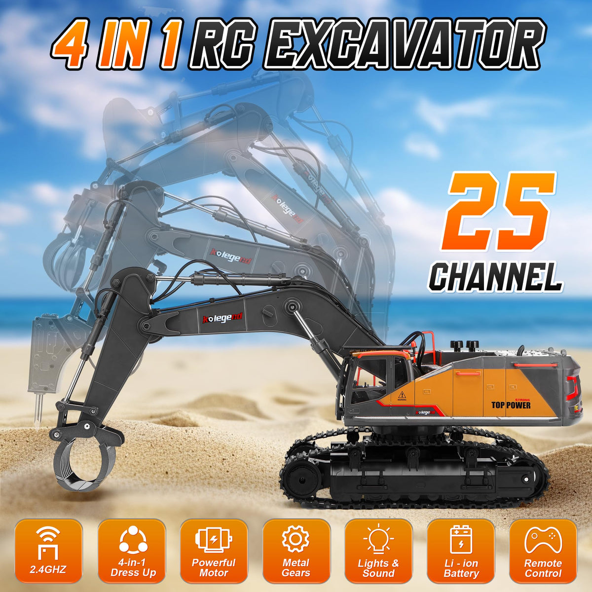 kolegend 1:14 RC Excavator wood grabber handling pretend materials with precision