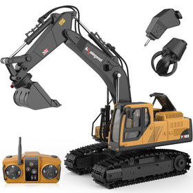 Kolegend 3-in-1 RC excavator bucket in action for versatile digging tasks.