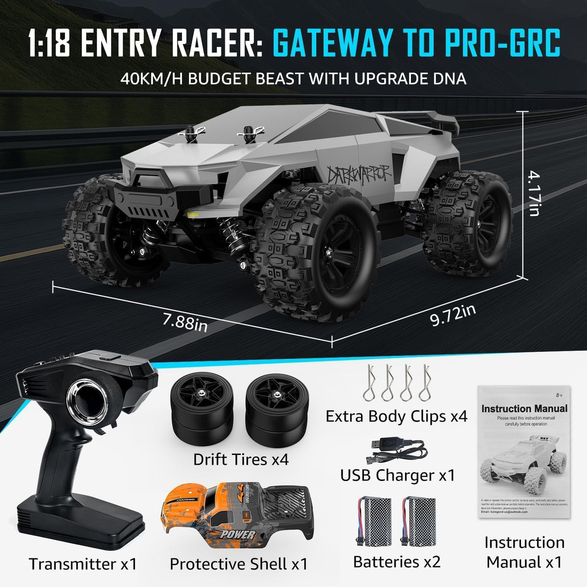Kolegend Cyber Monster Truck dual batteries extend playtime outdoors
