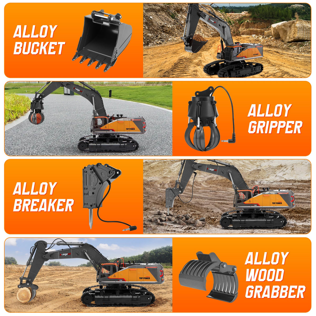 kolegend 1:14 RC Excavator cab rotates 680 degrees for versatile angles