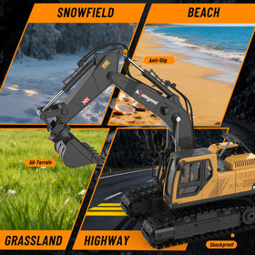 Kolegend LED lights and engine sounds enhance immersive construction play.