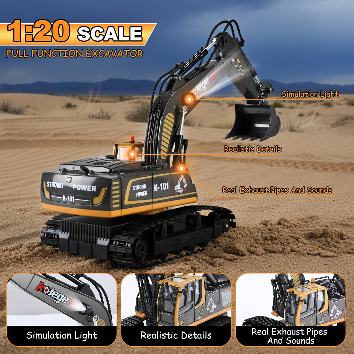 kolegend rc excavator battery compartment with charger