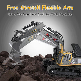 kolegend rc excavator lights illuminated for a realistic construction scene