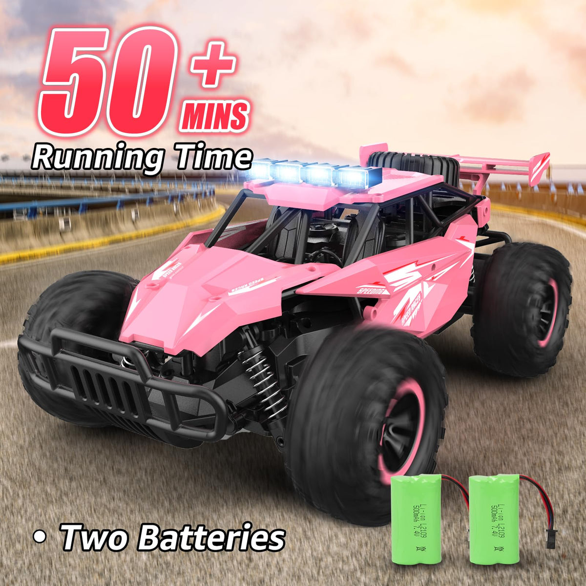 kolegend rc truck with upgraded 1200mAh batteries extending playtime outdoors