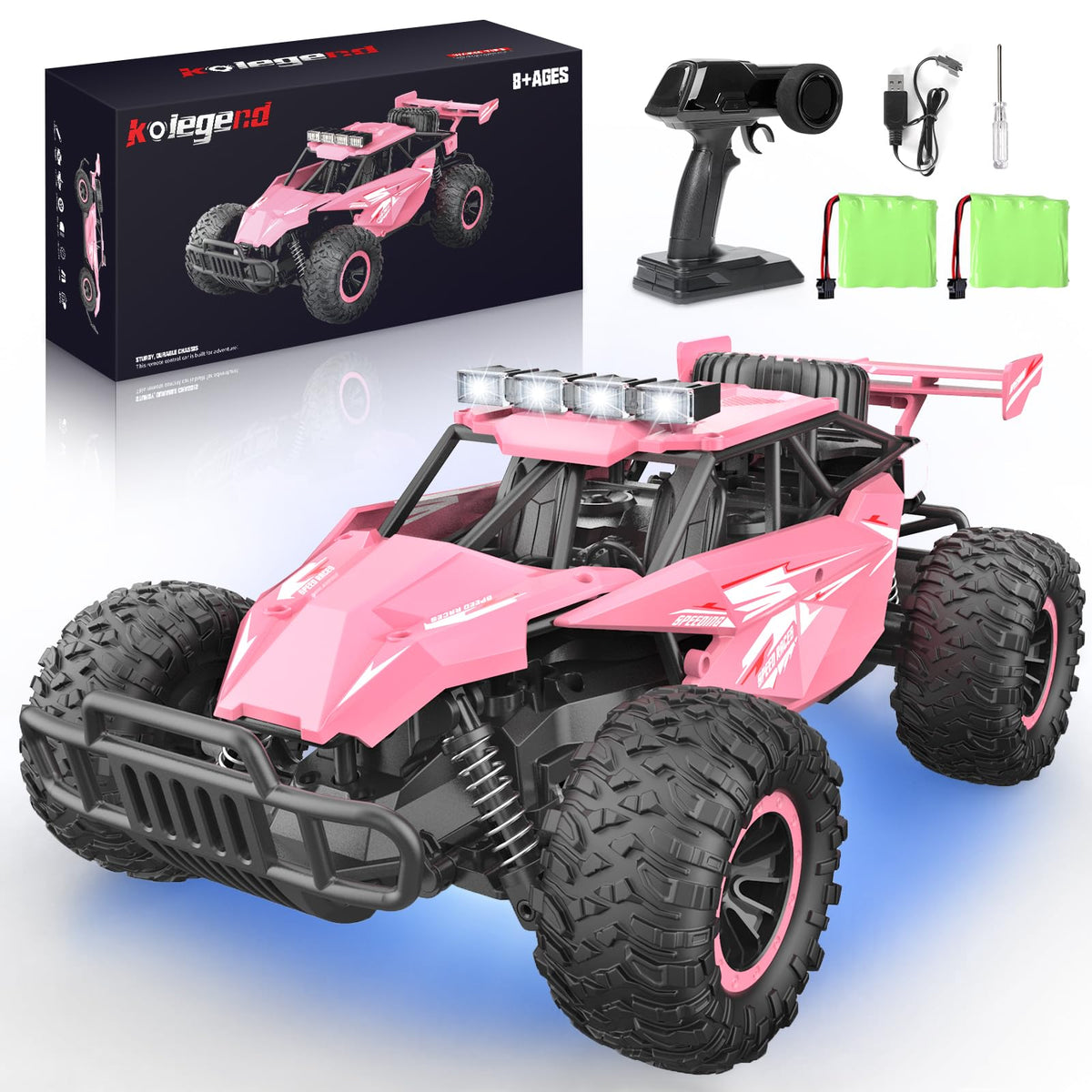 kolegend remote control car with flashing chassis lights for nighttime play
