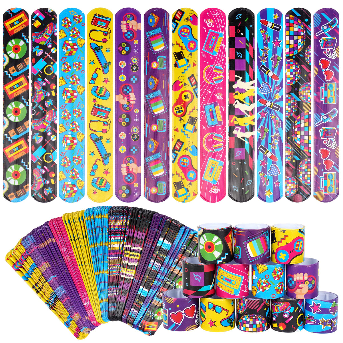 Kolewo4ever 1980s slap bracelets collection in vibrant colors for nostalgic party decor