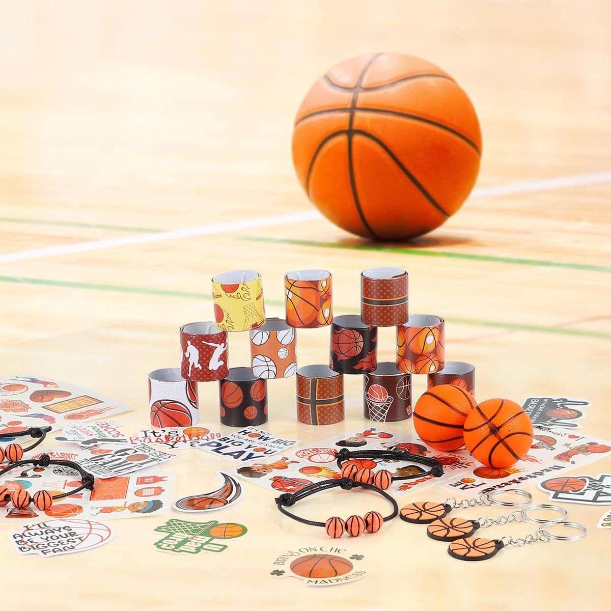 Kolewo4ever basketball gift bags and stickers provide vibrant decor and easy treat packaging