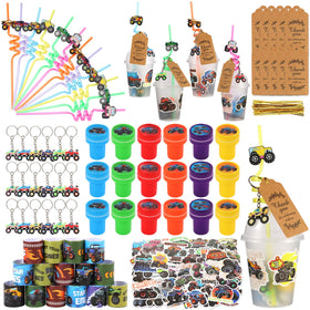 Kolewo4ever Monster Truck cups with dome lids for convenient party beverages.