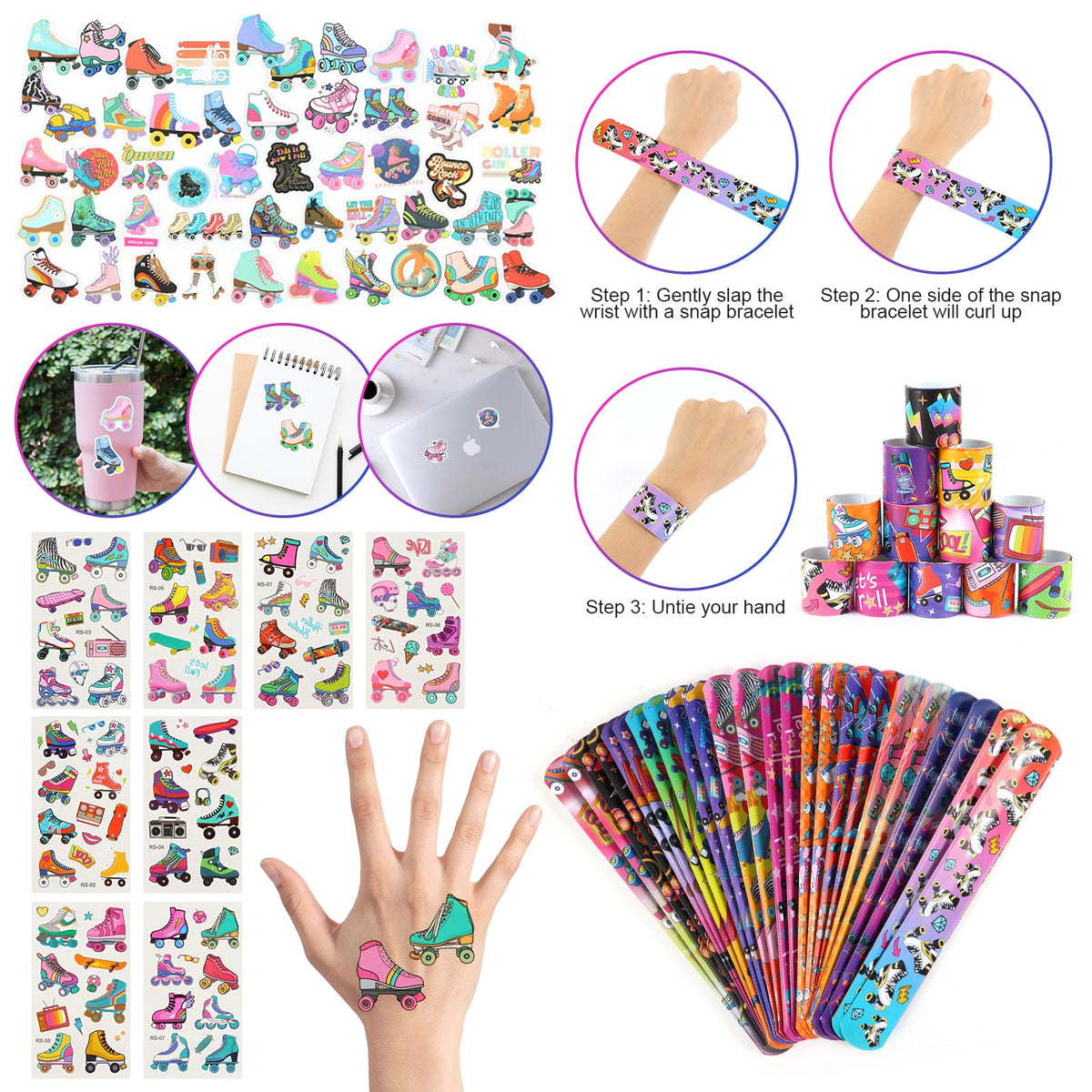 Kolewo4ever roller skate temporary tattoos sheets provide splashy, waterproof designs for skin art.