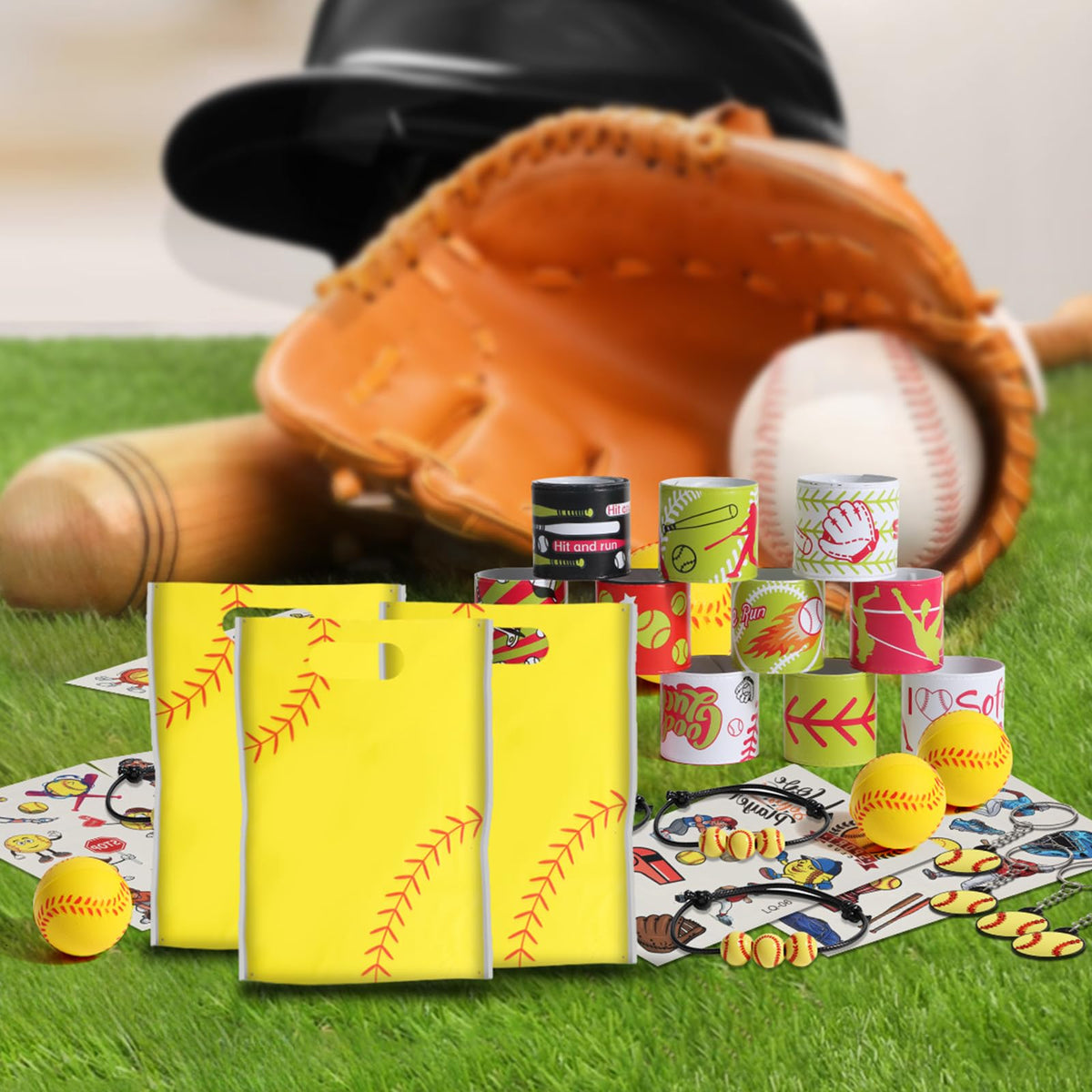 Kolewo4ever softball gift bags and stickers for easy party packaging.