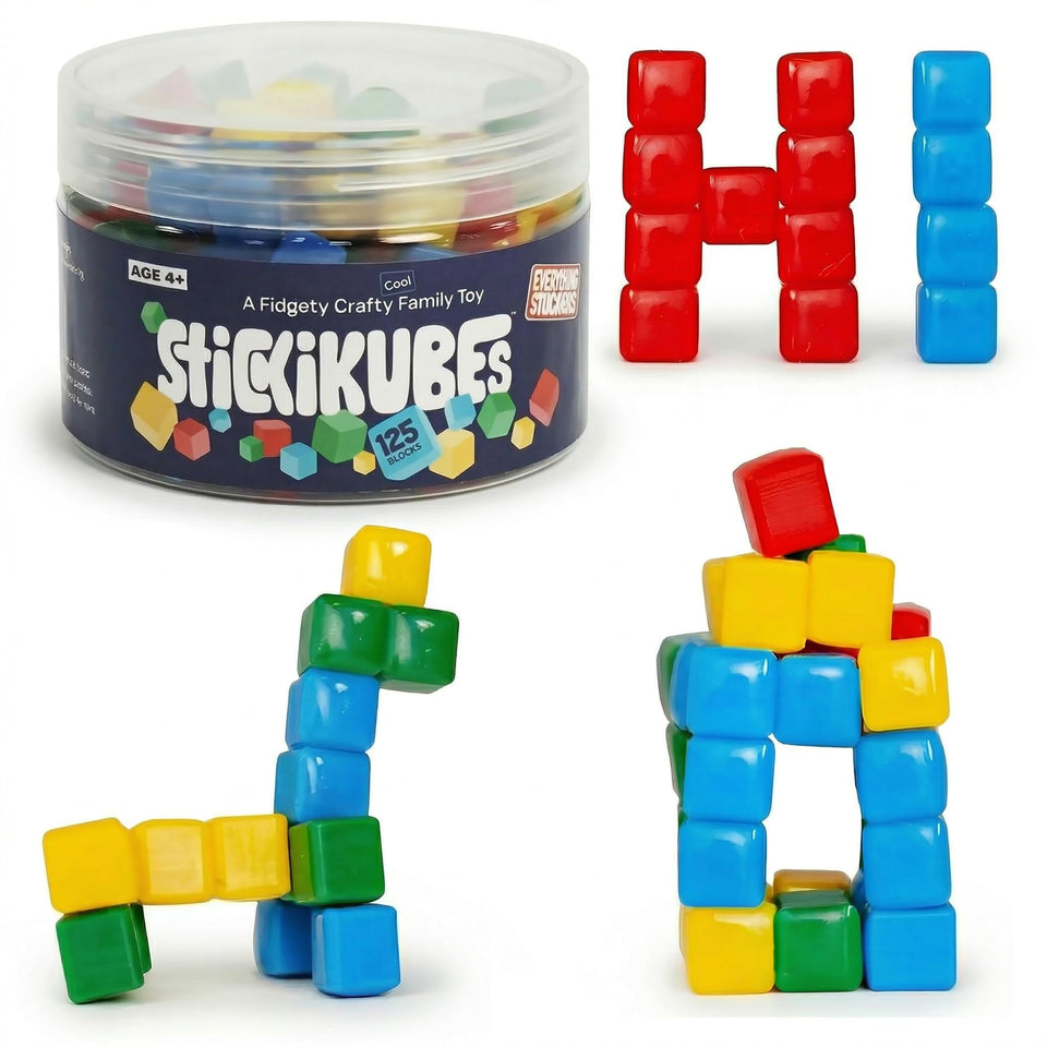 KOMARC GAMES StickiKubes collection: versatile stacking play on many surfaces