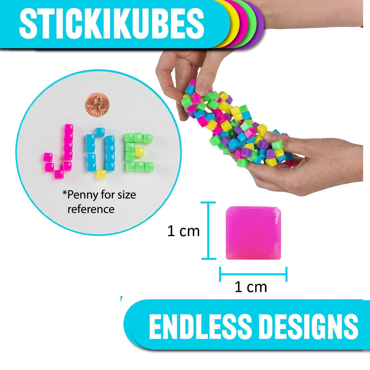 KOMARC GAMES StickiKubes—neon cubes that stick to walls or desks for collaborative builds.