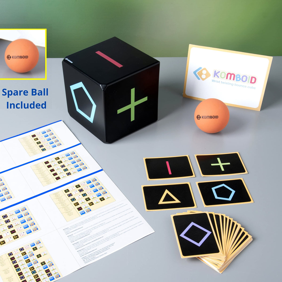 KOMBOID Ball Bouncing Skill Game play cards shown for a group challenge.