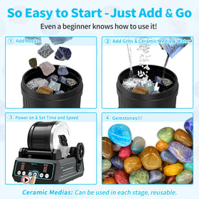 Sealed stainless steel lid keeps tumbling mess-free and contained.