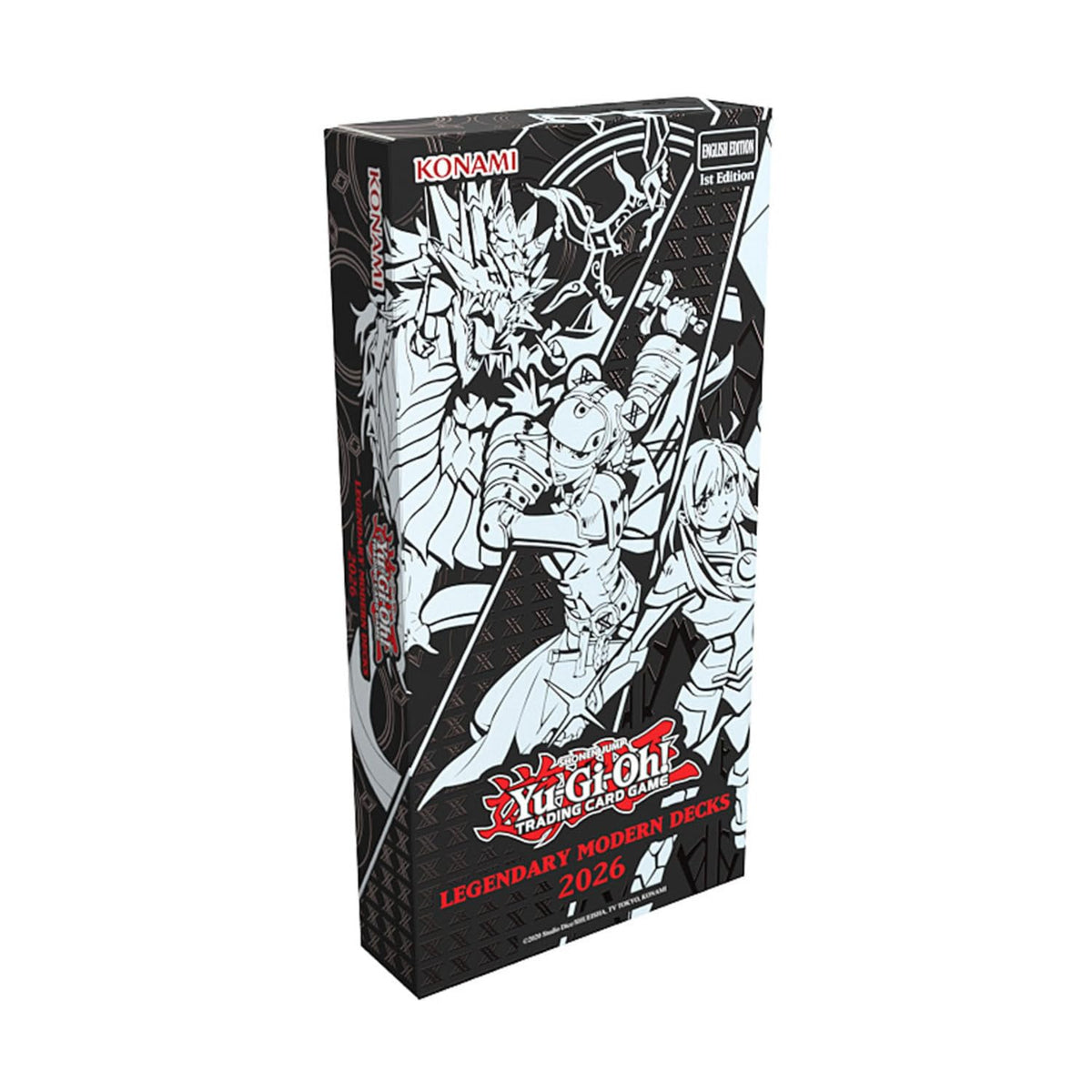 Konami Yu-Gi-Oh Legendary Modern Decks 2026 box front, ready-to-play duels with new cards.