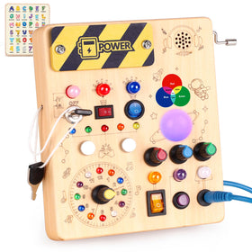 Konijiwa Busy Board v5 switches with vibrant LEDs for engaging sensory play