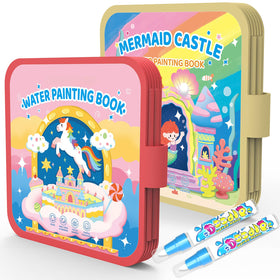 K'ONLE reusable water coloring book with ponies and mermaid castle; mess-free play for kids.