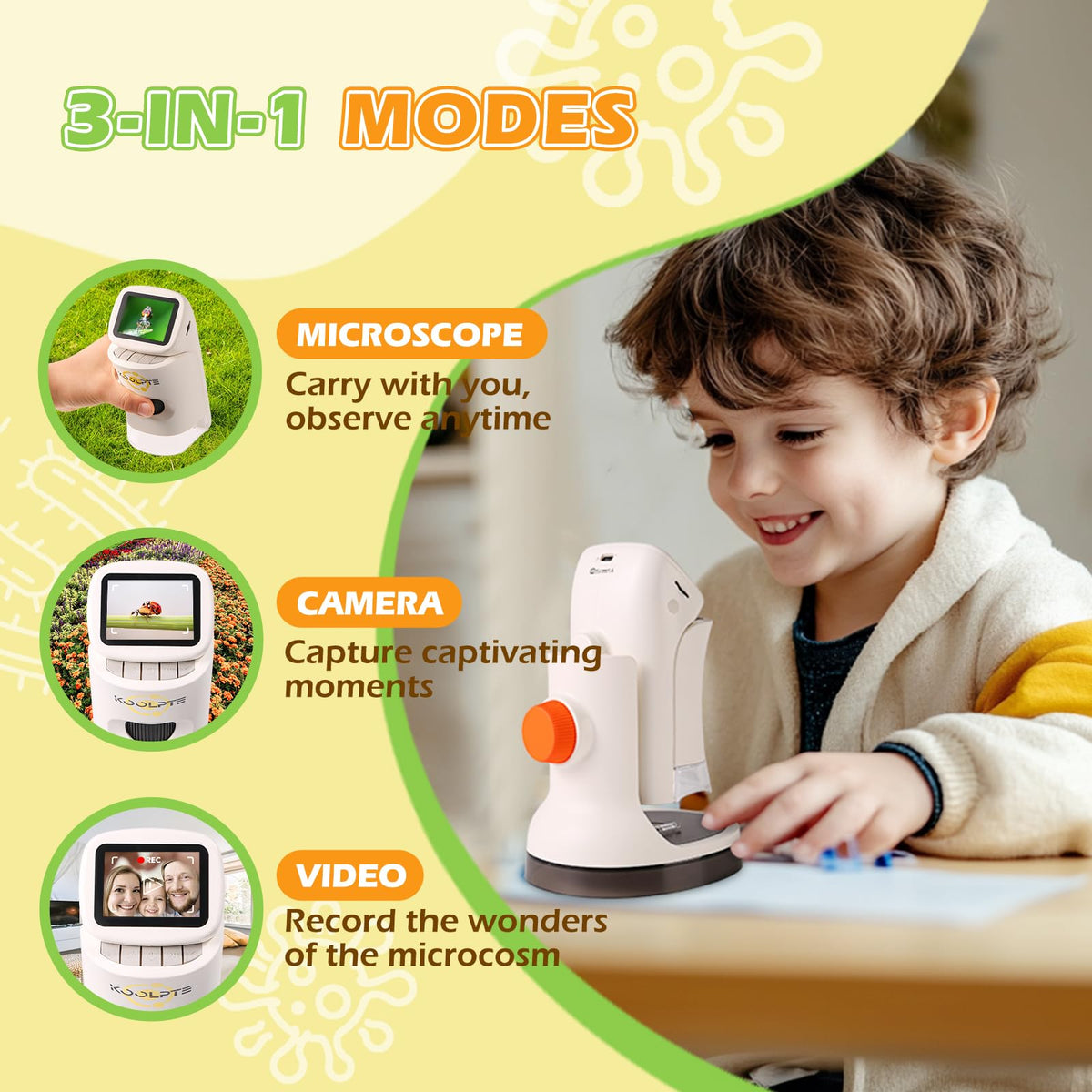 Koolpte Kids Microscope uses six LED lights for bright, detailed viewing.