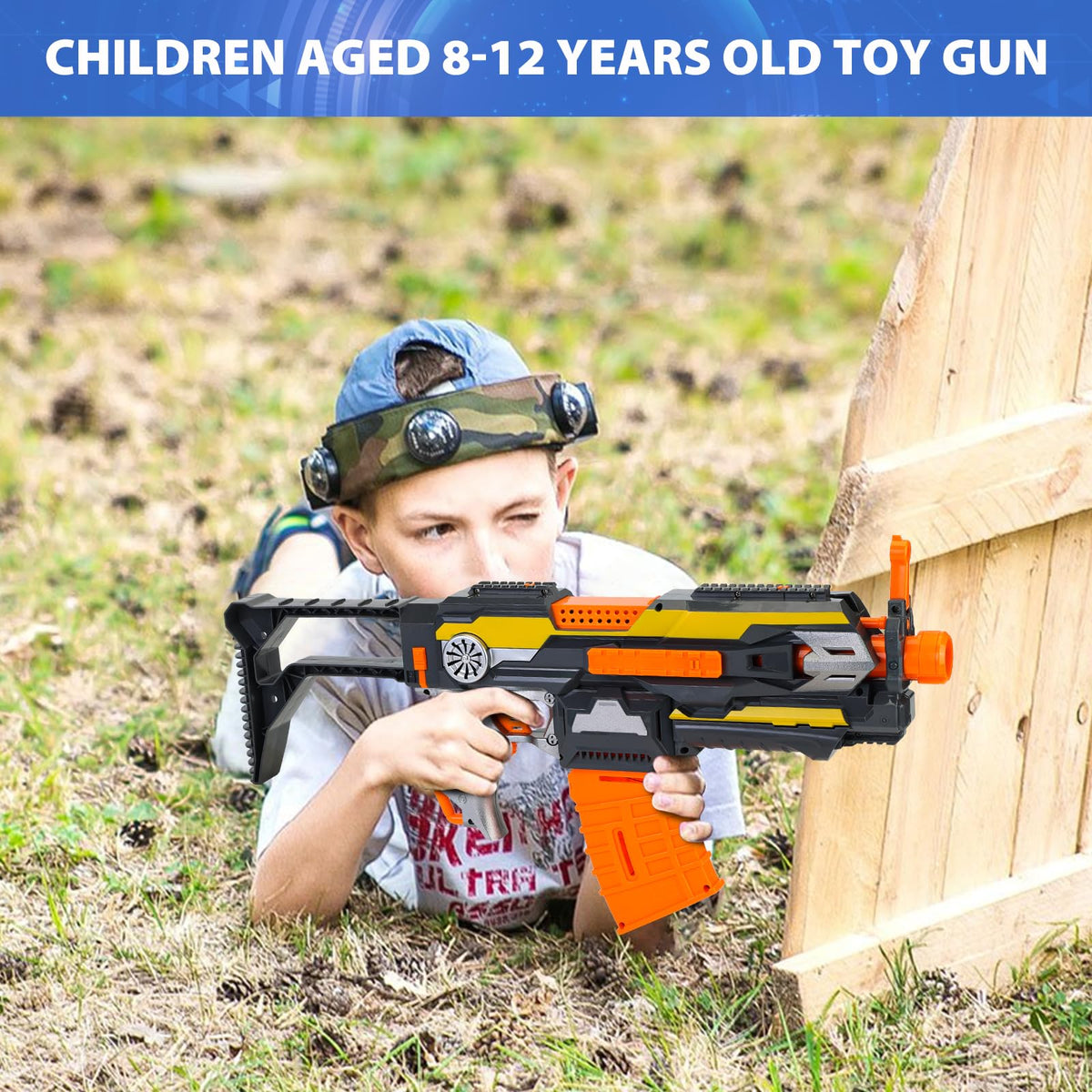 KooRare toy gun demonstrating range up to 50 feet in open space.
