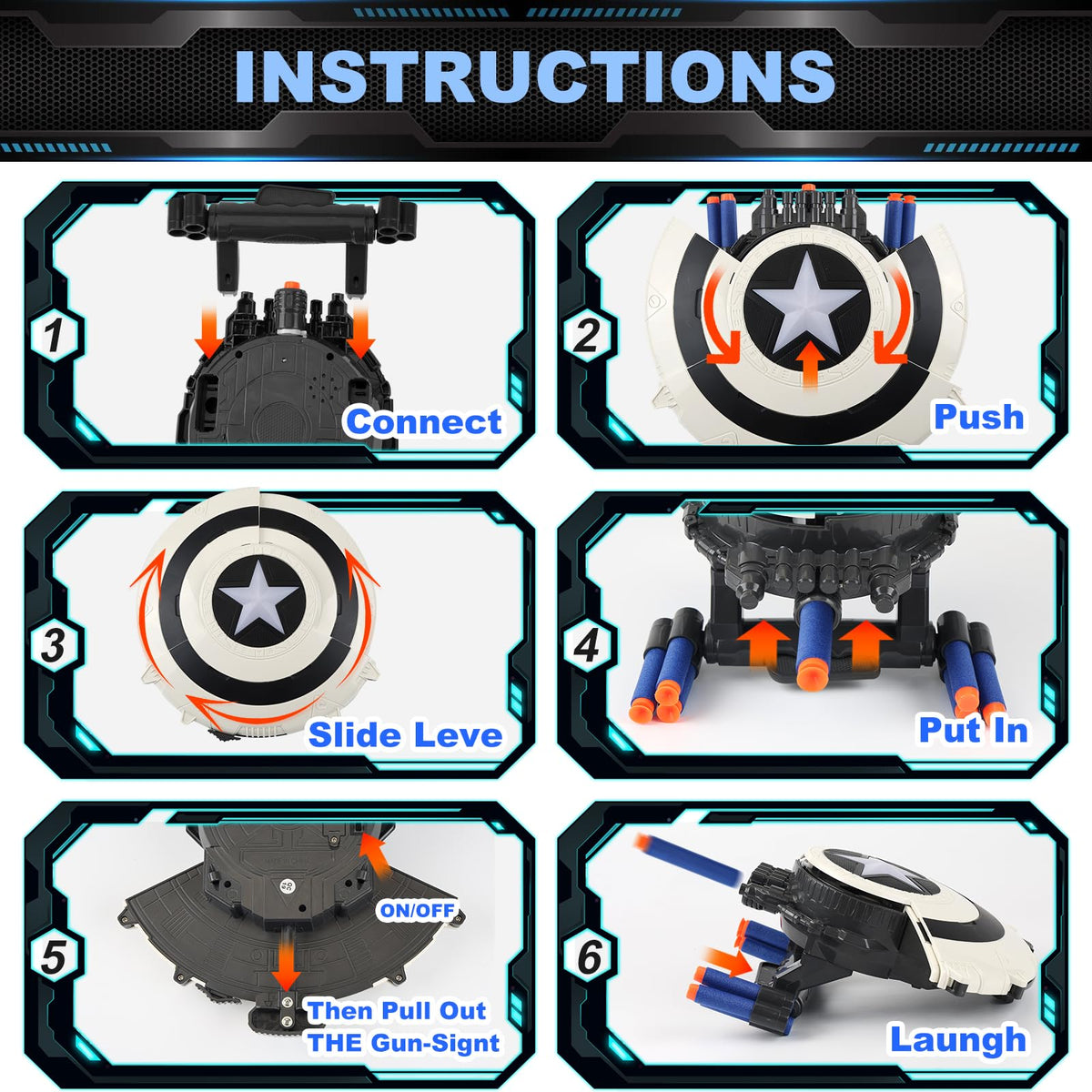 Koorare dart-blaster front view with foam darts ready.