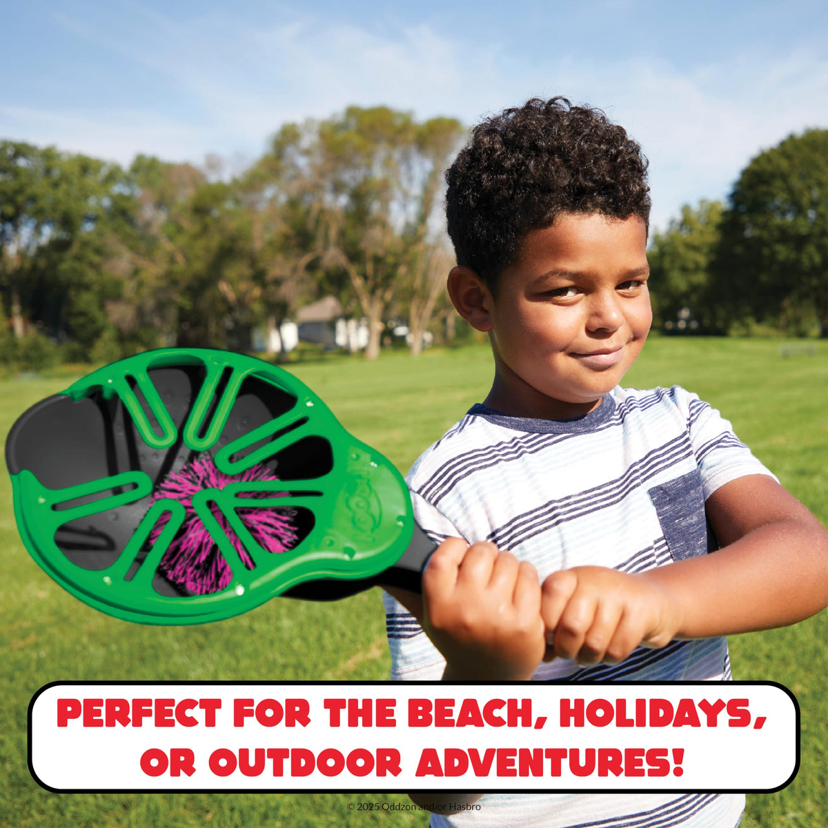 Koosh Flix Stix family challenge on the lawn, cooperative throw and catch.