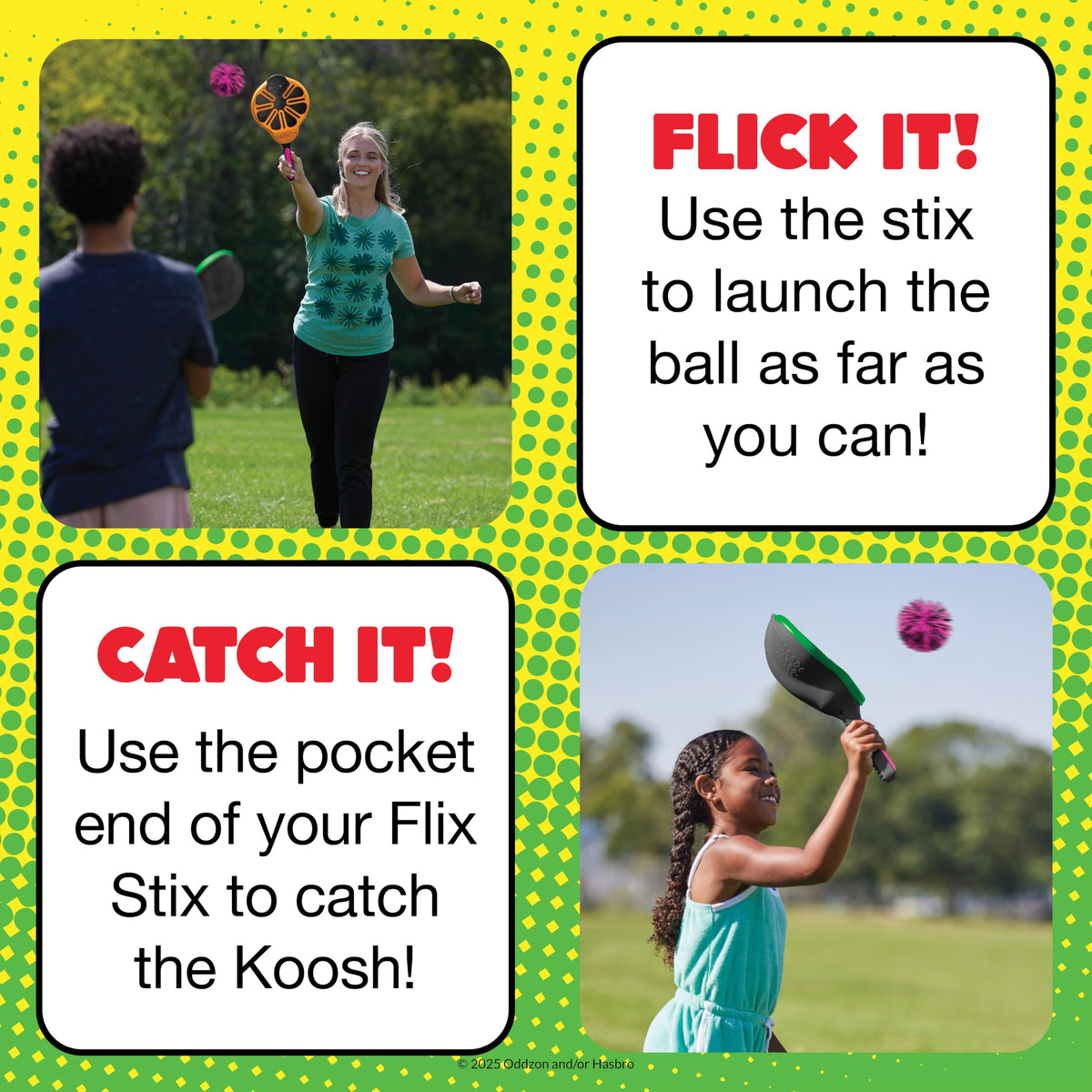 Koosh Flix Stix in a head-to-head flick, showing distance.