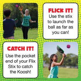 Koosh Flix Stix in a head-to-head flick, showing distance.