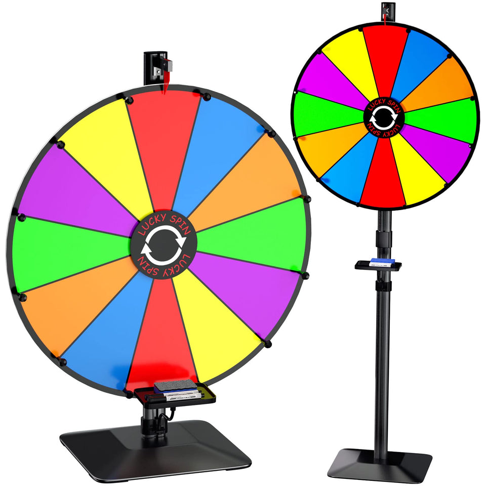 KOOV 24-inch prize wheel with 12 colorful slots for engaging prize draws