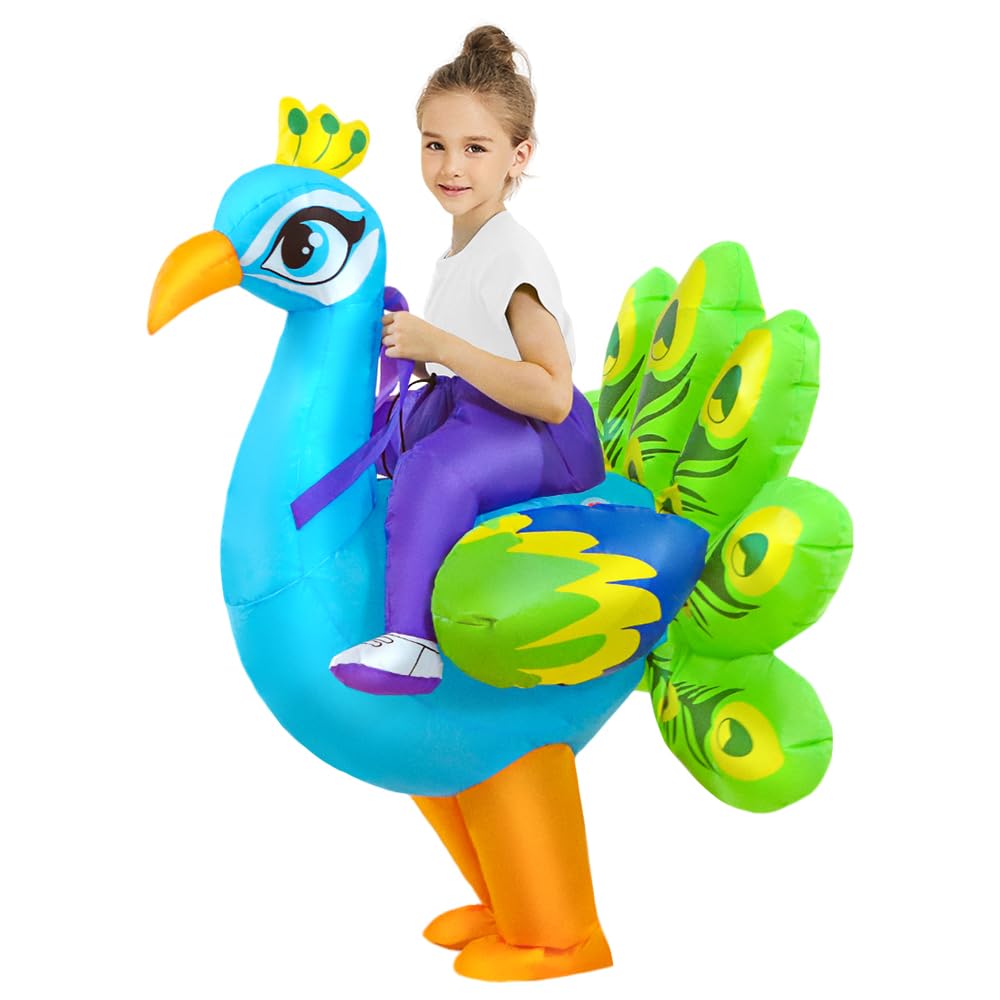 KOOY inflatable peacock costume, front view, ideal for eye-catching party moments.