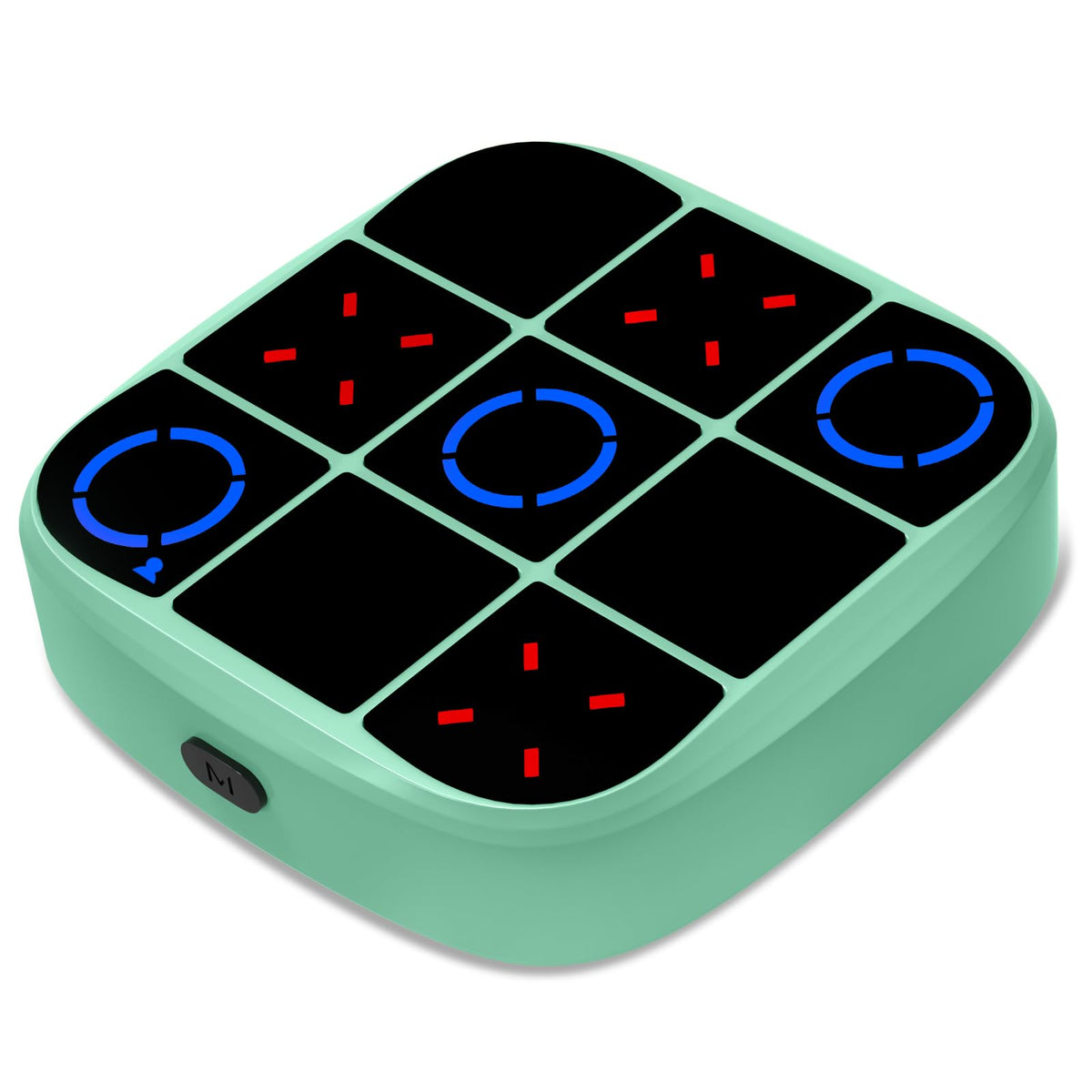 KOQQQ Bolt Tic-Tac-Toe Cyan front view shows compact handheld entertainment for travel.