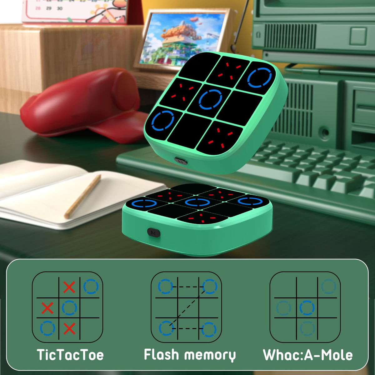 KOQQQ Bolt Tic-Tac-Toe Cyan two-player mode enables quick friendly battles.