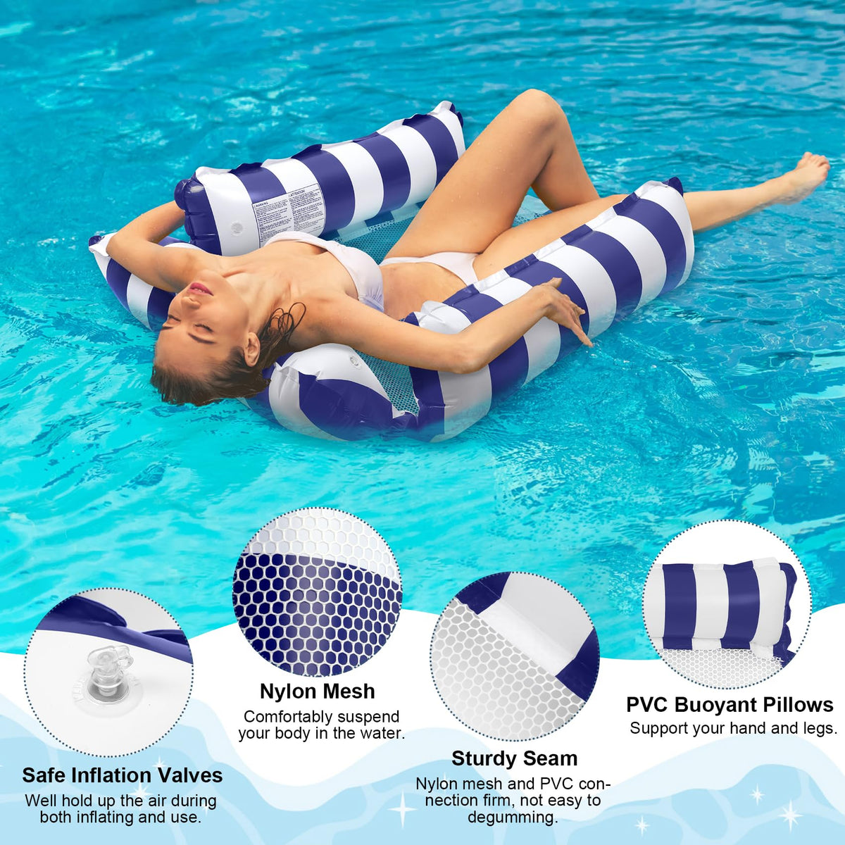 Korlon Tec mesh-seat pool float supports comfortable rest on the water