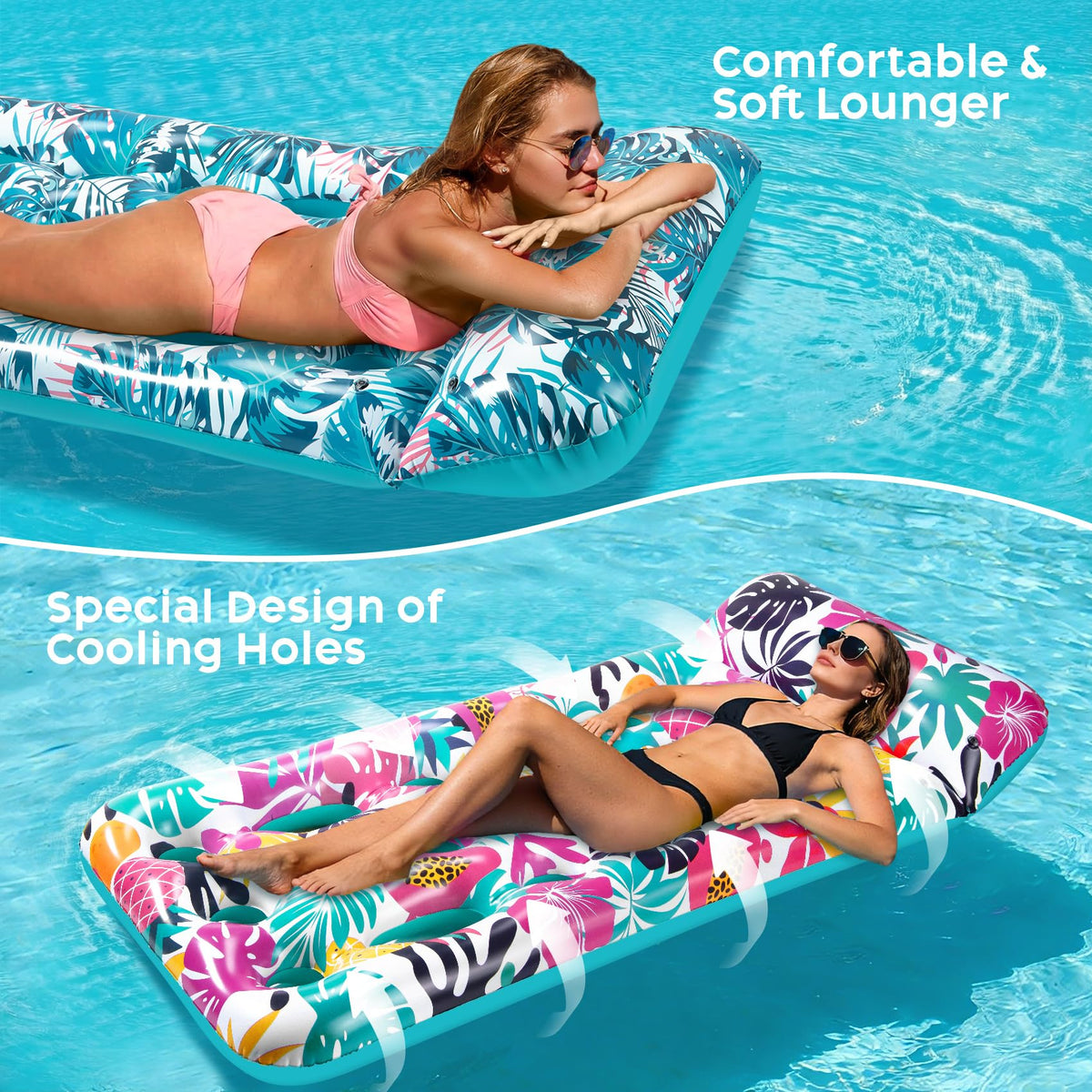 Korlon Tec eye-catching pattern adds visibility and style at pool or beach.