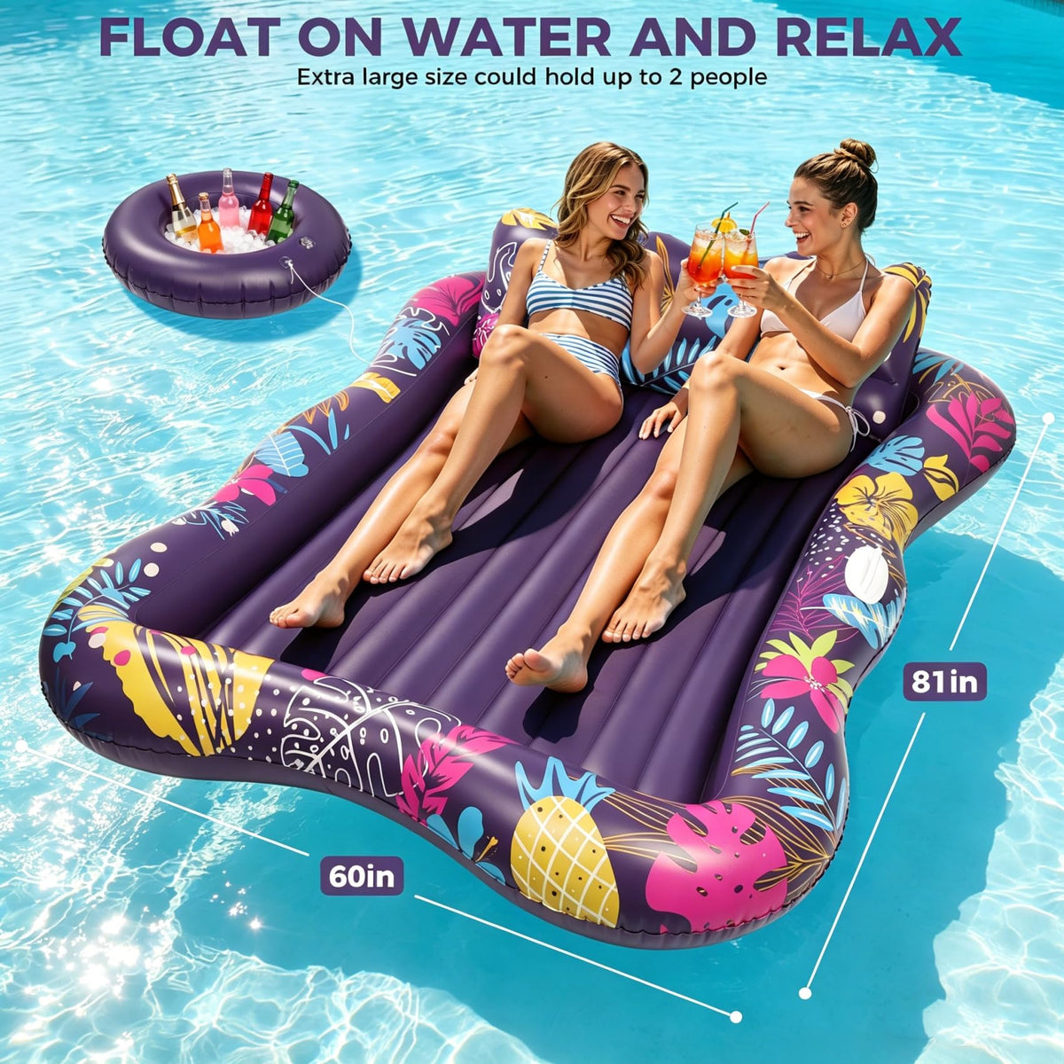 Korlon Tec pool float with removable cup holders for drinks within reach.