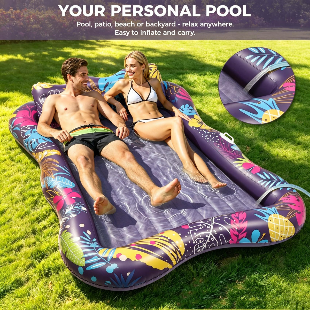 Korlon Tec pool float with removable pillow for neck support during lounging.