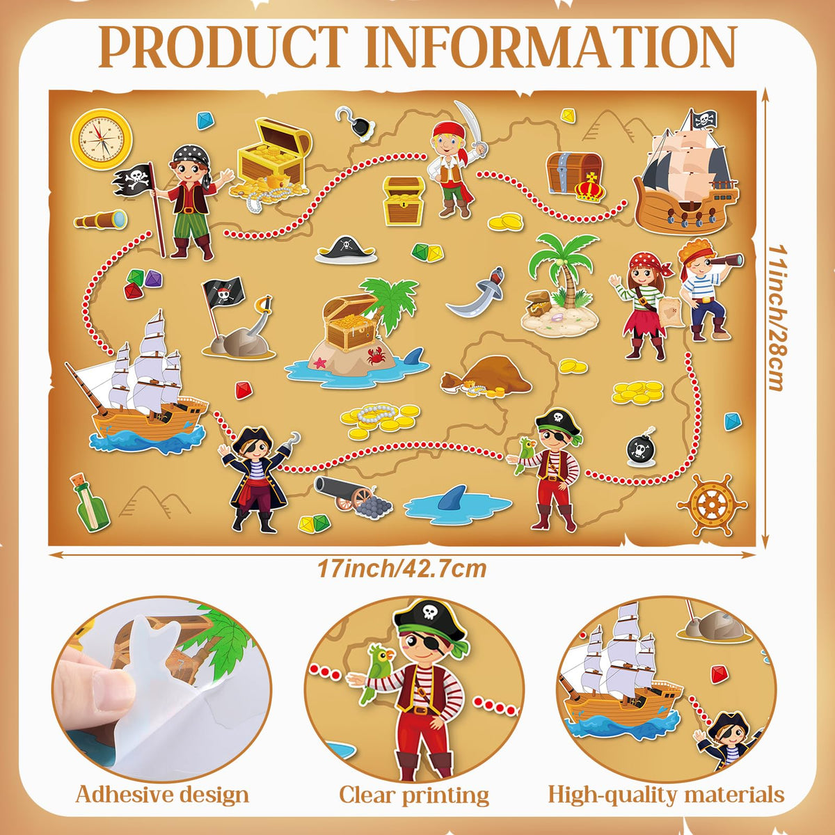 Kosiz pirate map sticker sheets provide colorful accents for classroom crafts and rainy-day fun.