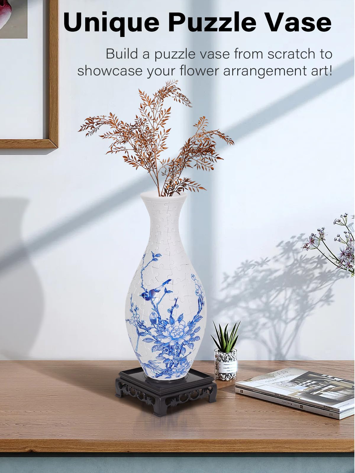 KOSTBAR Puzzle Vase water cup demonstrates use with fresh or dried flowers