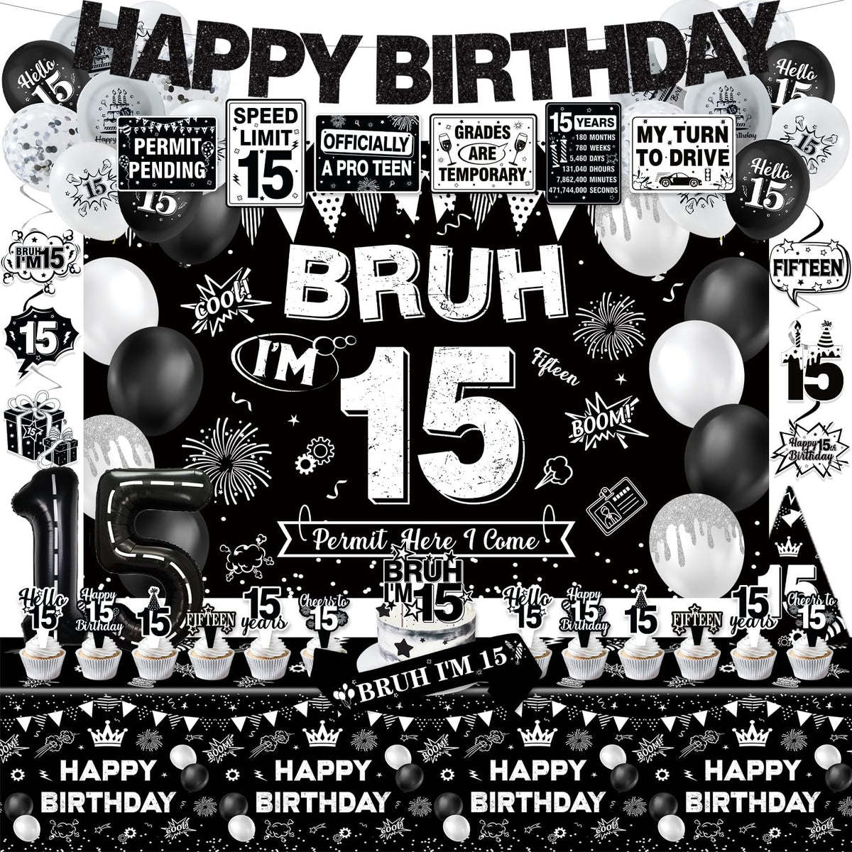 KOTLMIGHT 15th birthday backdrop in black enhances photo-worthy moments