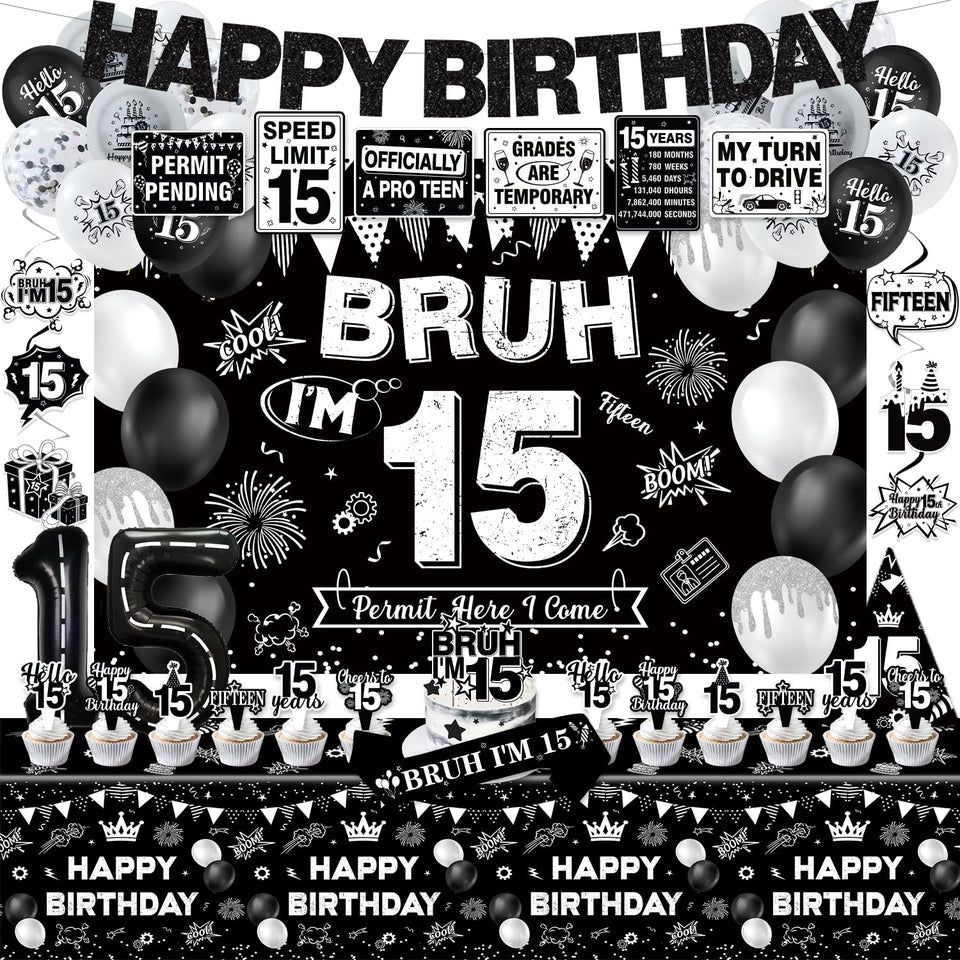KOTLMIGHT 15th birthday backdrop in black enhances photo-worthy moments