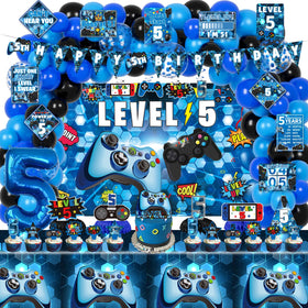 KOTLMIGHT blue video game backdrop enhances party photos and creates a bold center stage.