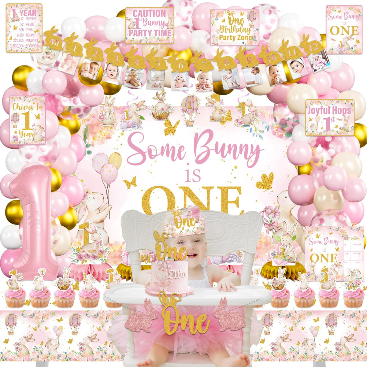 KOTLMIGHT Some Bunny is One centerpieces elevate the tablescape with bunny accents.