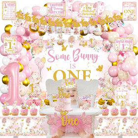 KOTLMIGHT Some Bunny is One centerpieces elevate the tablescape with bunny accents.